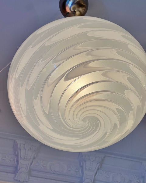 Vintage Murano white pattern oval ceiling lamp (D35)