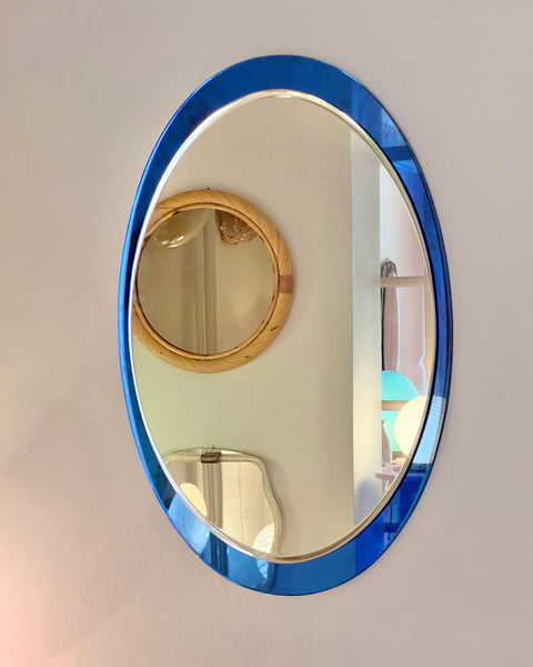 Large vintage Italian mirror with narrow blue mirror frame