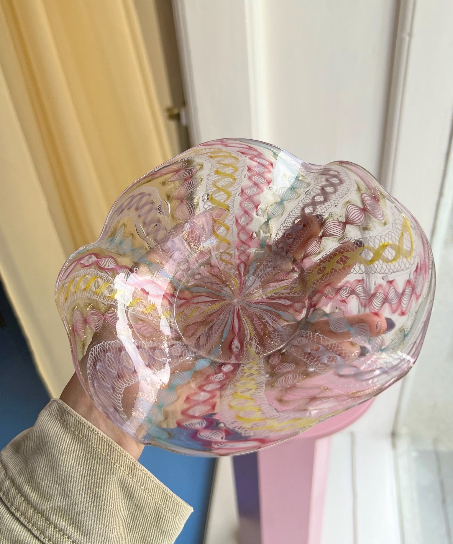 Vintage multi-coloured Murano latticino plate/bowl