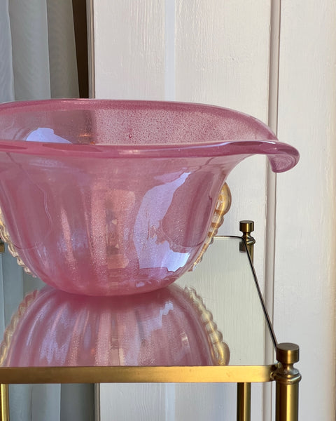 Vintage large opal pink/golden Murano shell bowl