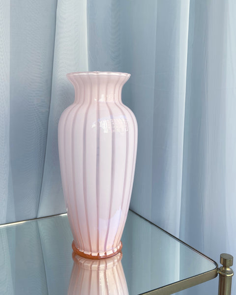 Vintage pink Murano vase with stripes