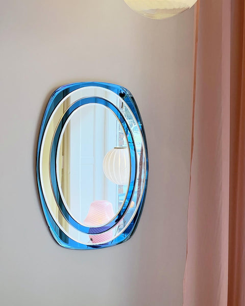Vintage blue oval double-frame Italian mirror