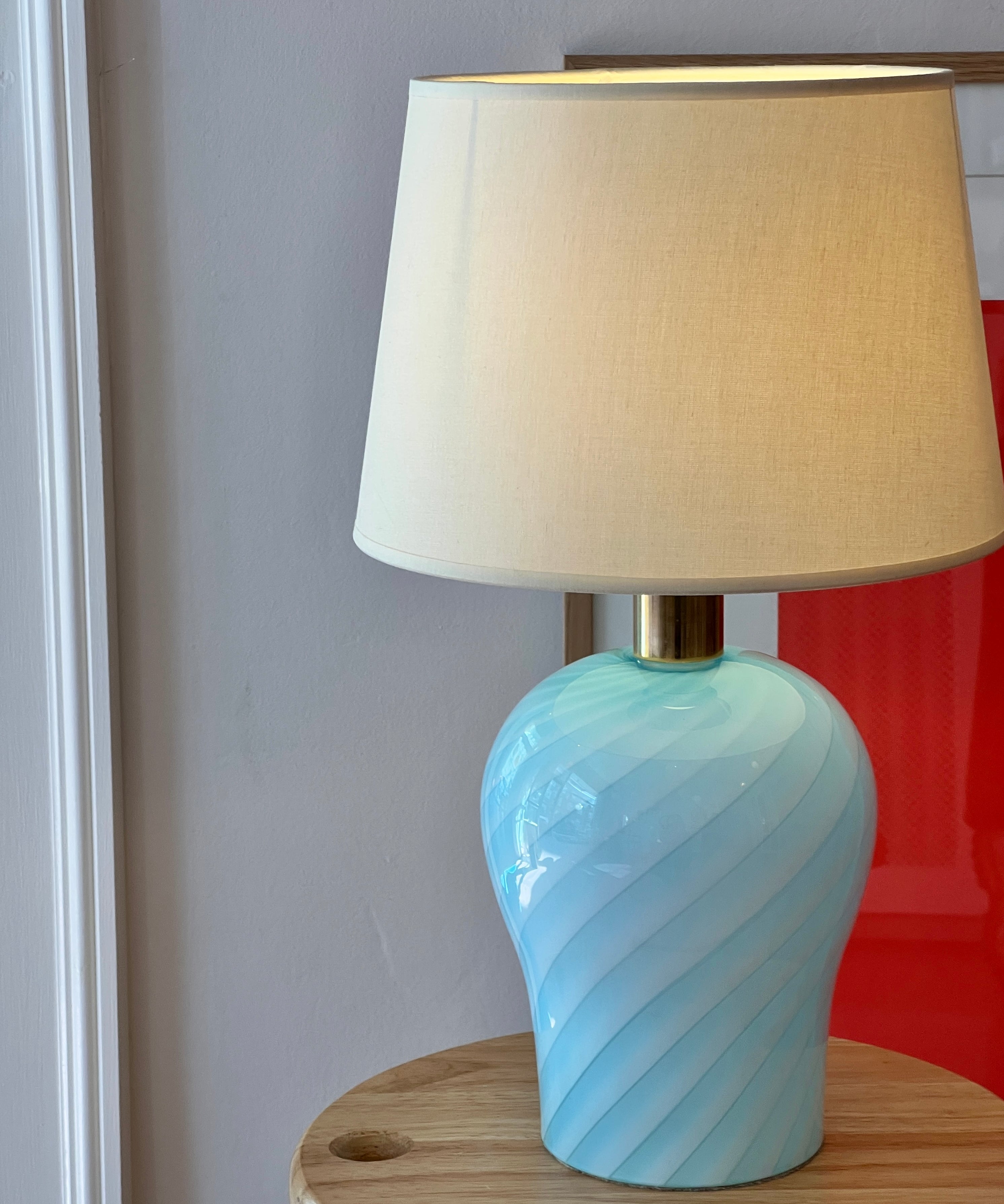 Light blue swirl vintage Murano table lamp