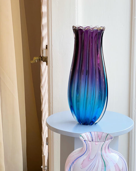 Large vintage purple/blue Murano vase – Millefiori Interior