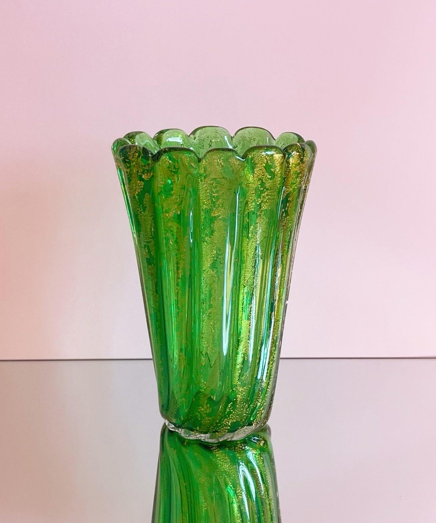 Vintage golden green Murano vase