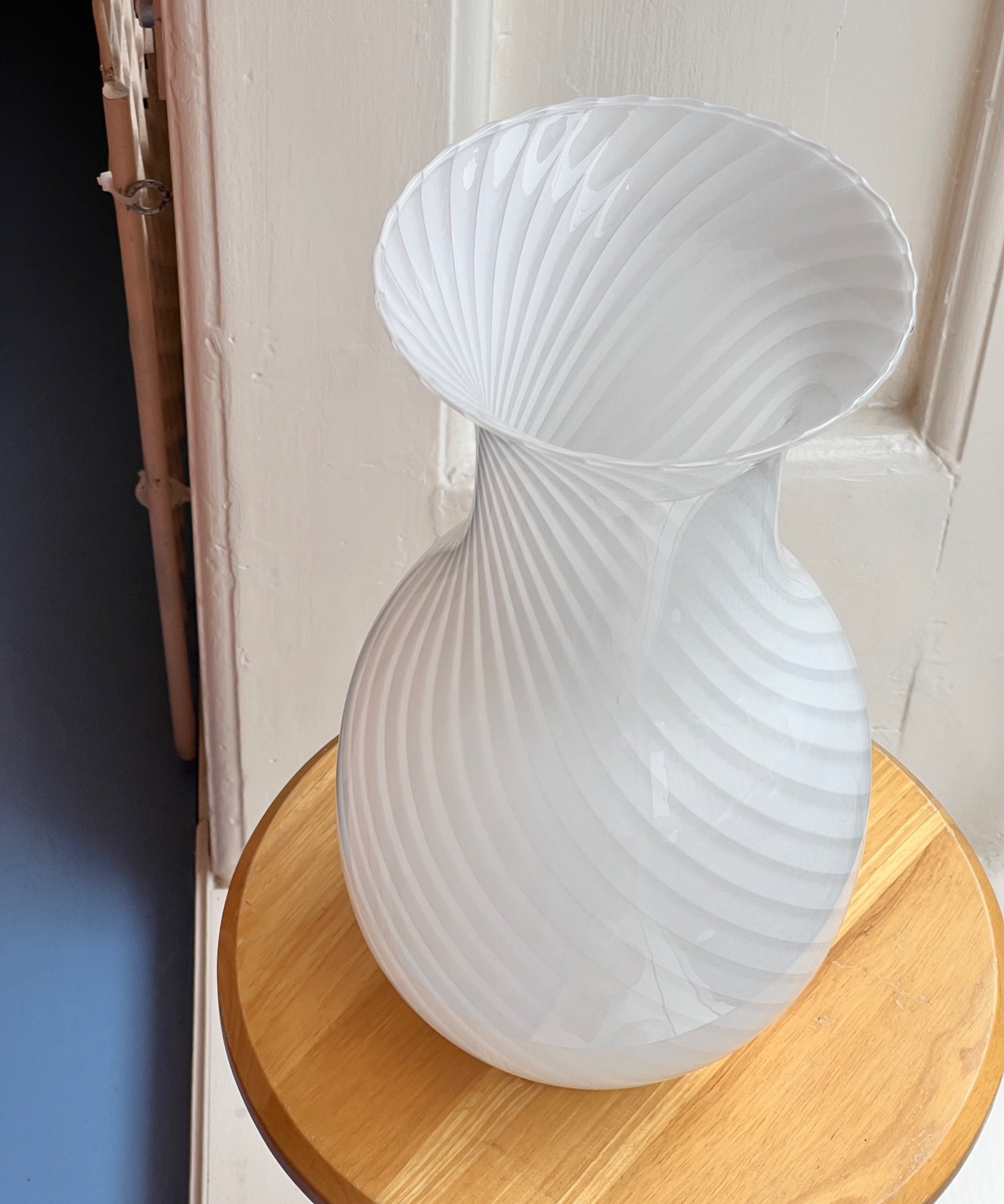 Large vintage white swirl Murano vase