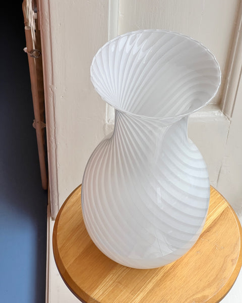 Large vintage white swirl Murano vase