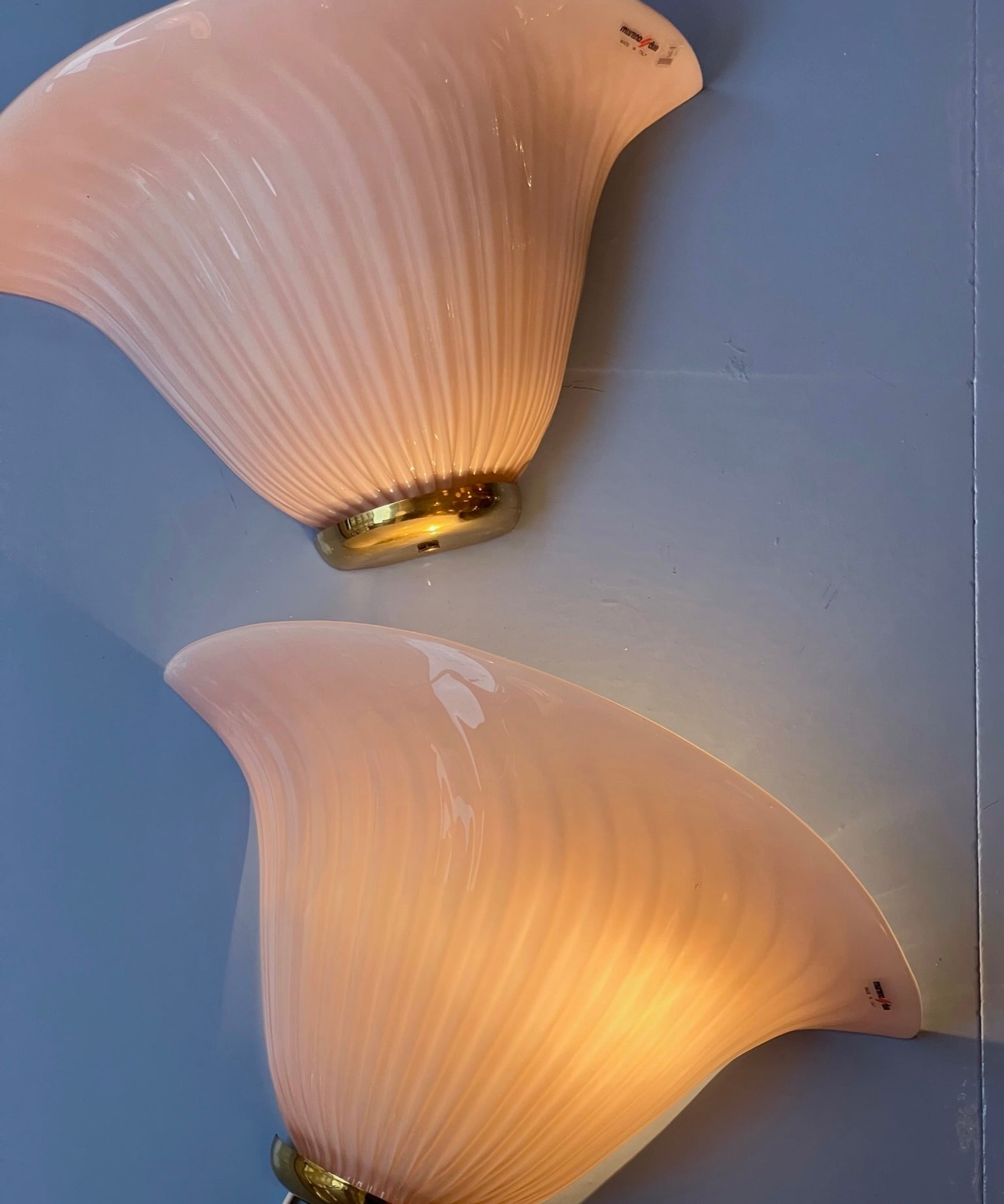 Vintage light pink Murano shell wall lamp