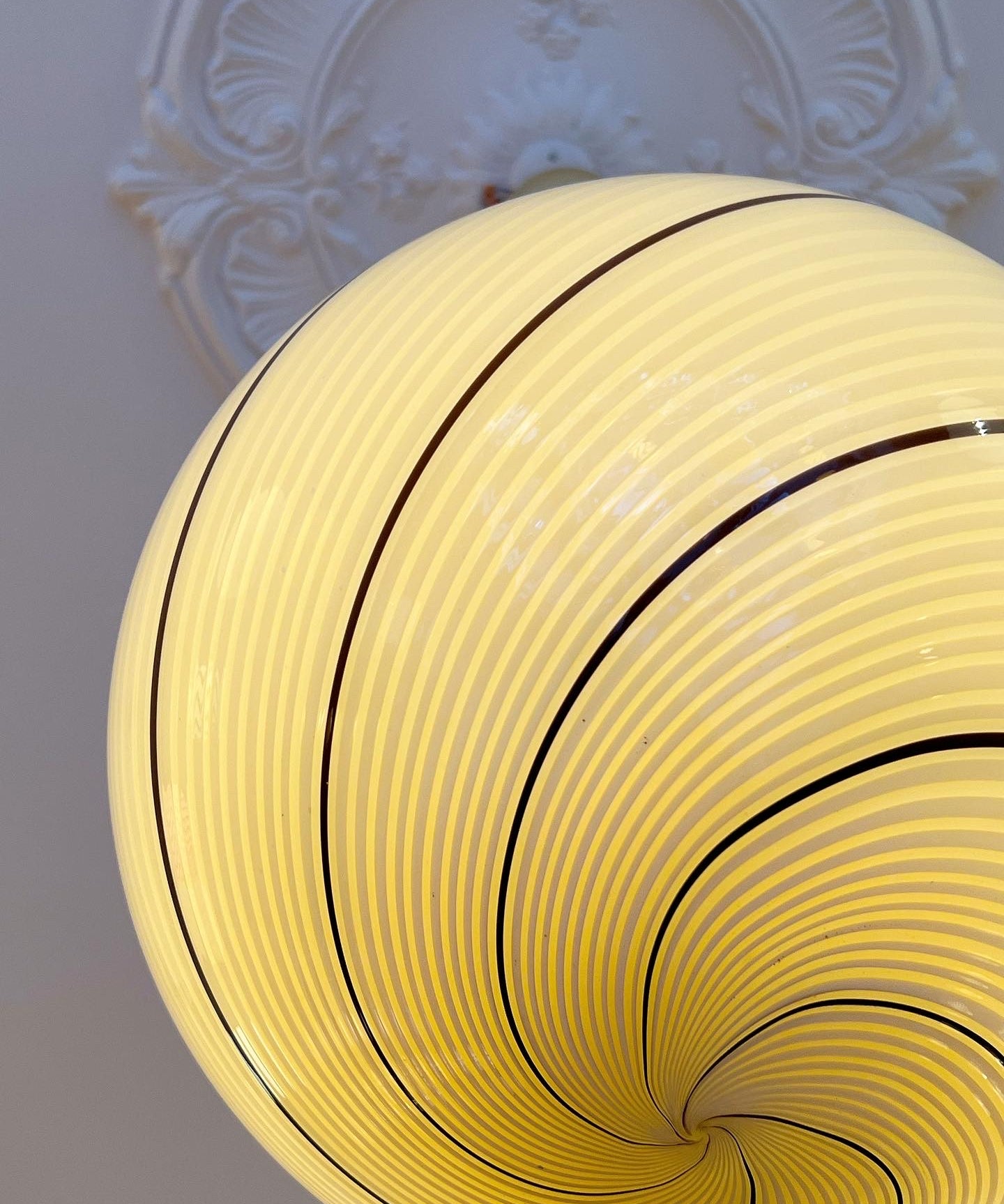 Vintage Murano yellow/black swirl ceiling lamp