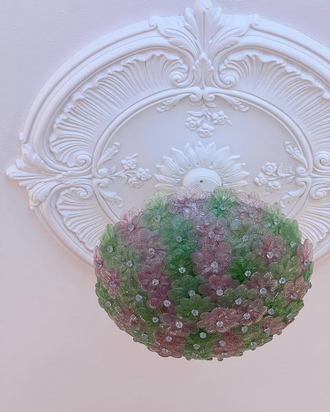 Vintage green/pink Murano flower ceiling/wall lamp (D40)