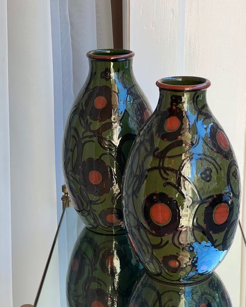 Vintage Alfred Kusche green flower ceramic vase