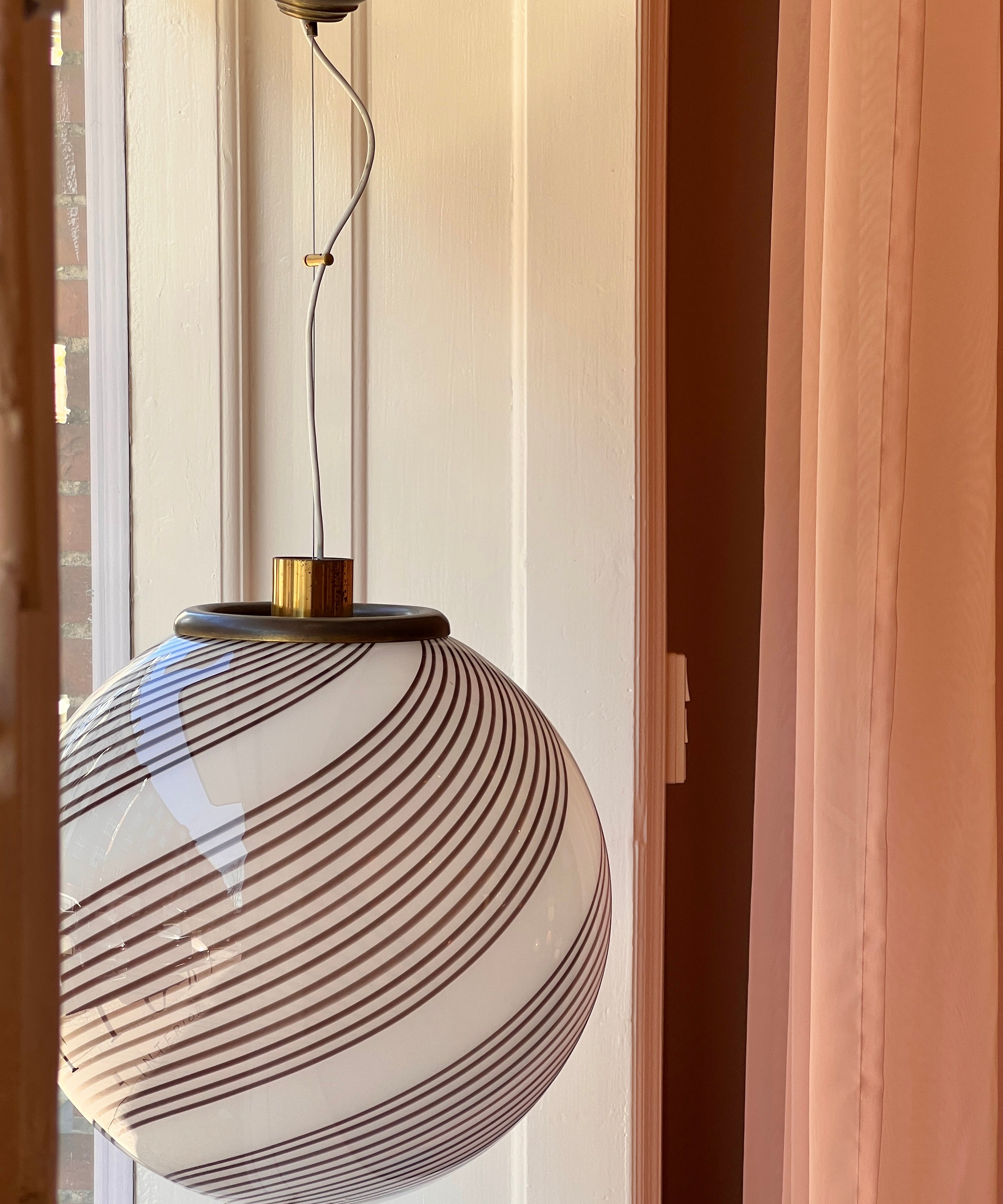 Vintage Murano cream/brown swirl ceiling lamp (D45)