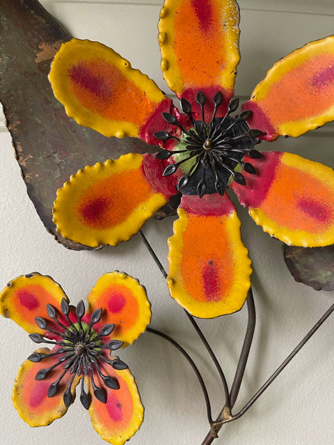 Vintage Curtis Jere orange enamel double flower sculpture