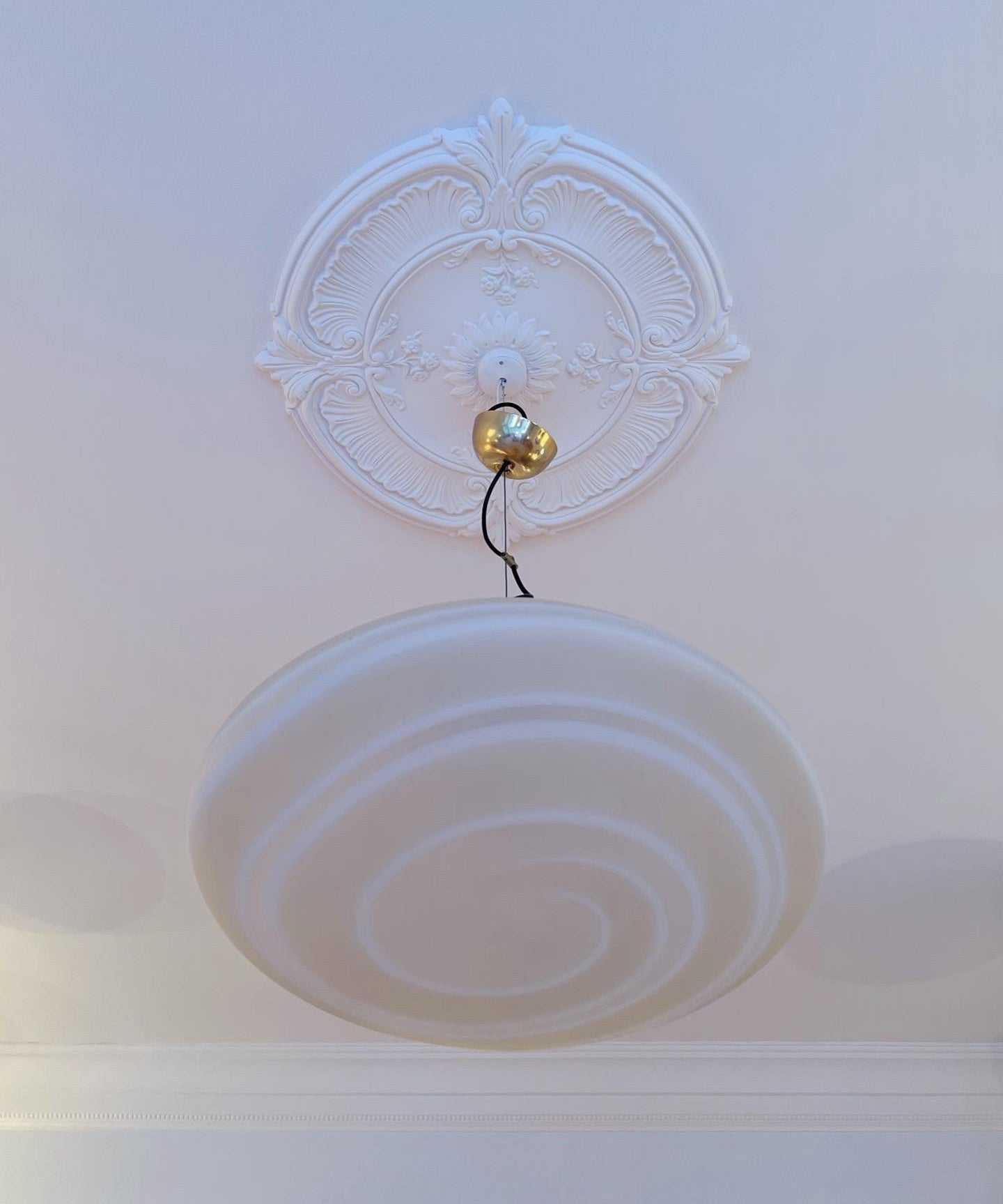 Large Vintage Murano yellow/white spiral ceiling lamp