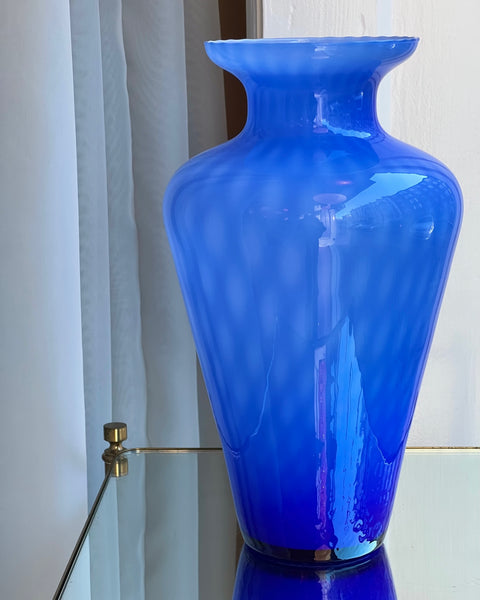 Large vintage blue Murano vase with dots