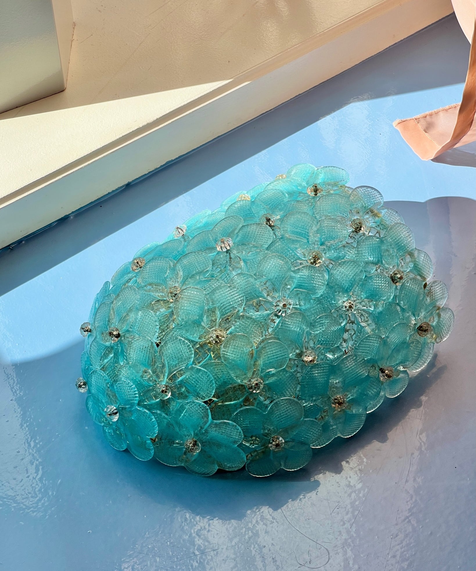 Vintage blue Murano flower wall lamp