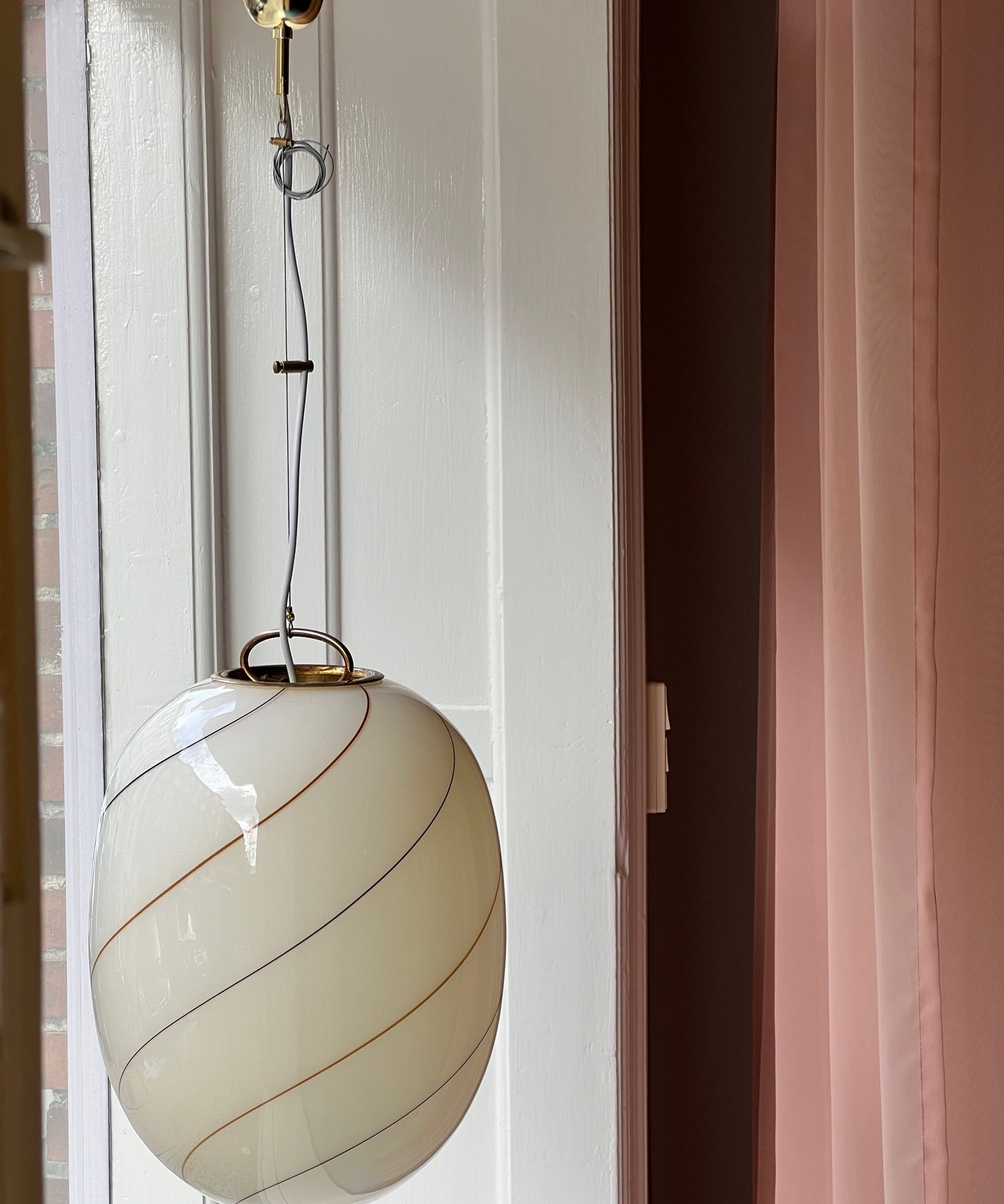 Vintage Murano cream/brown swirl ceiling lamp (H42)