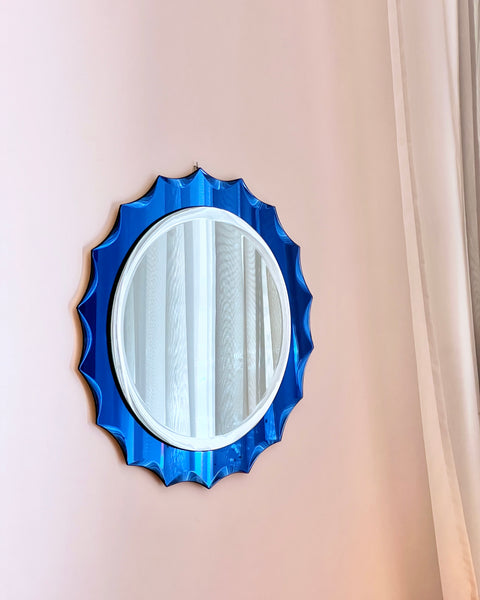 Vintage Italian round mirror with blue mirror frame