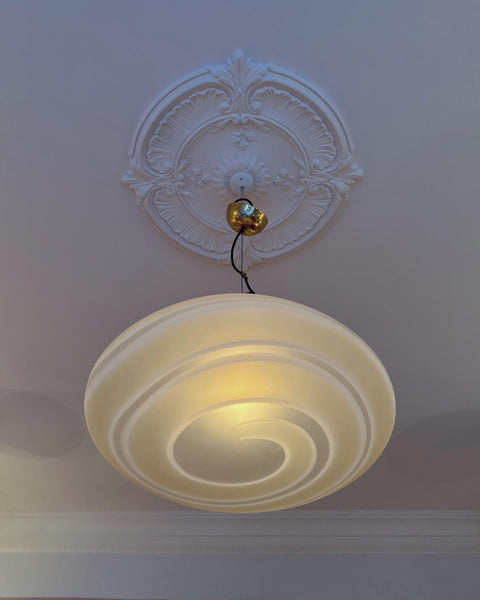 Large Vintage Murano yellow/white spiral ceiling lamp