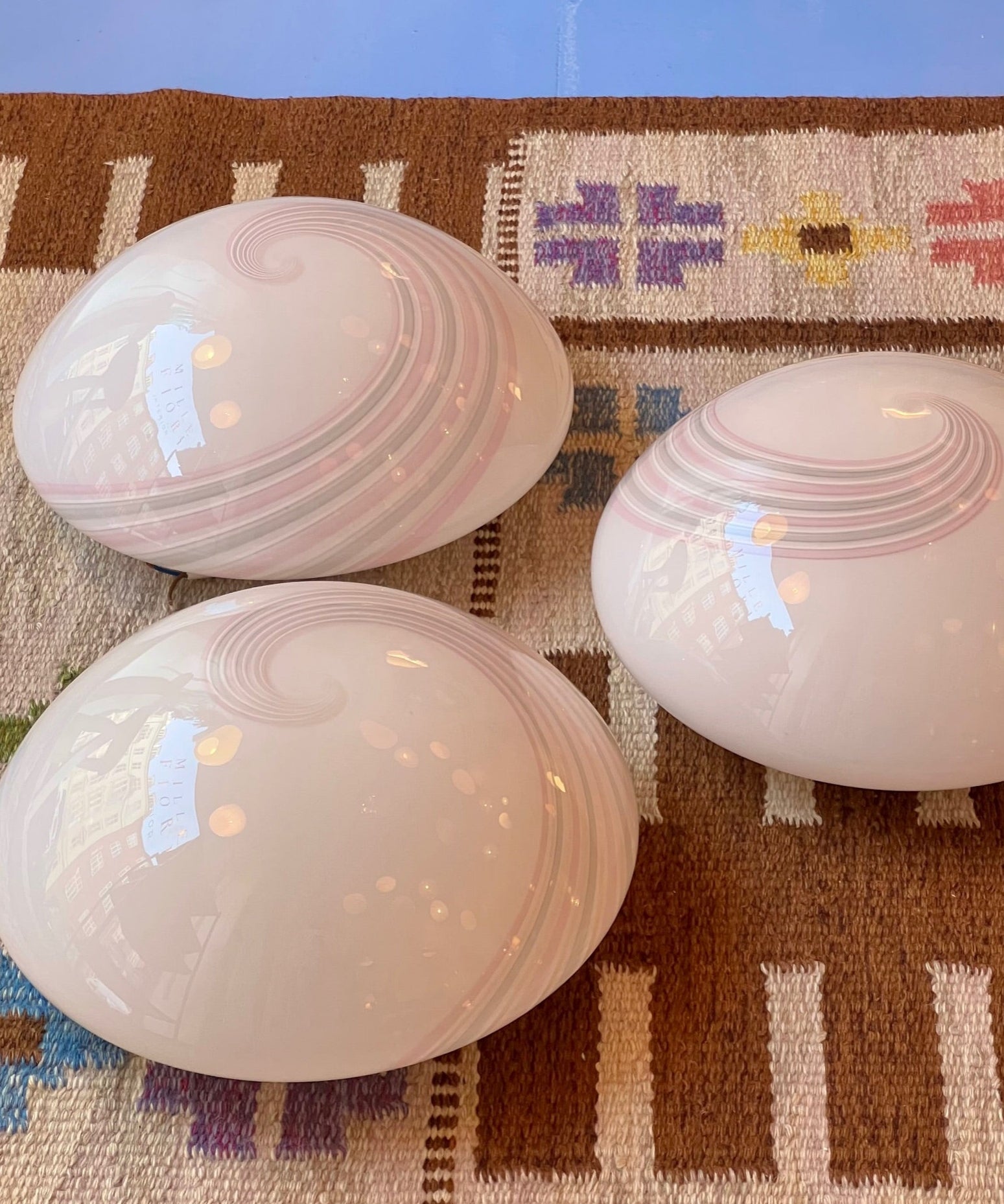 Vintage Murano white/pink swirl ceiling/wall lamp