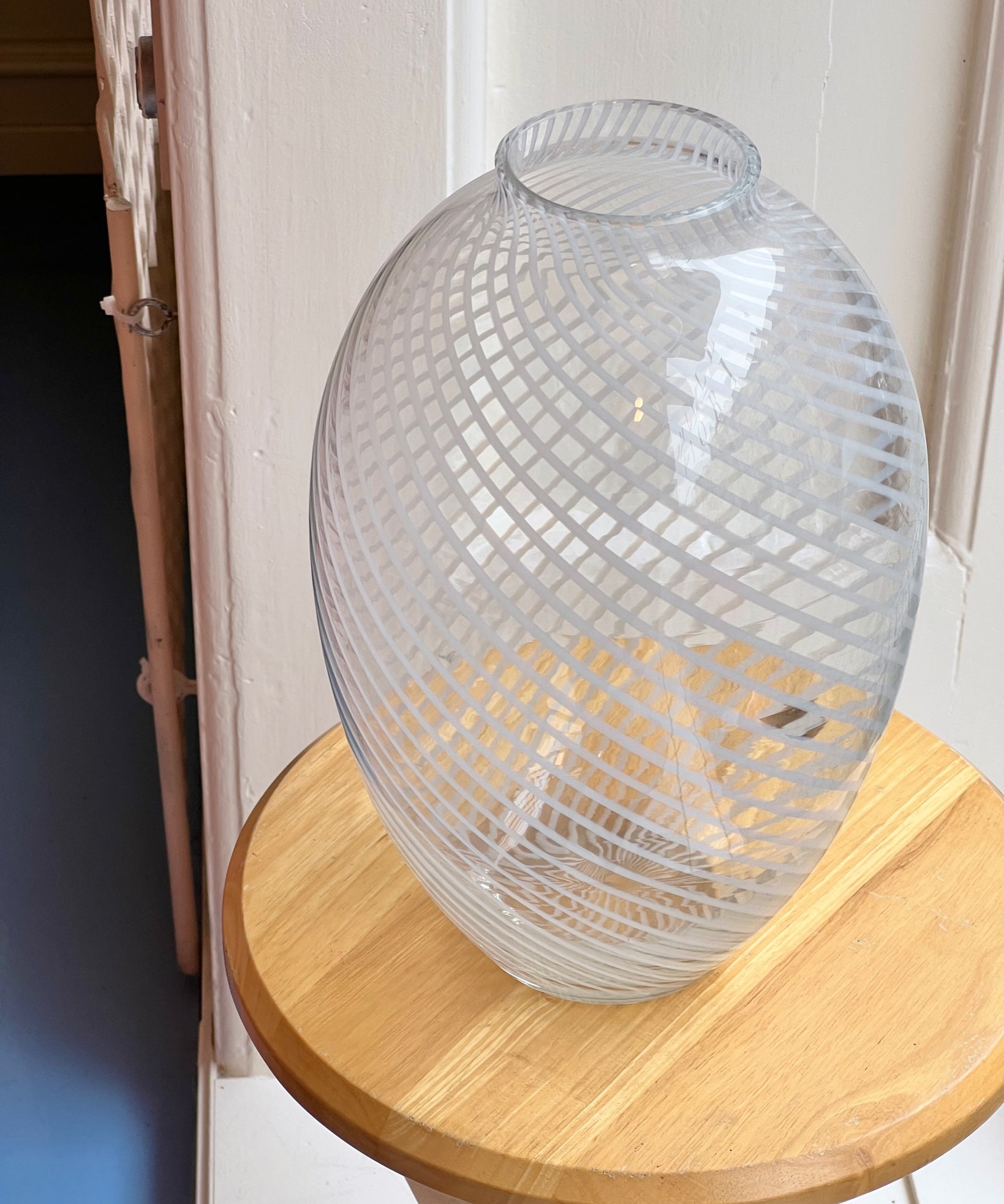 Vintage white/clear swirl Murano vase