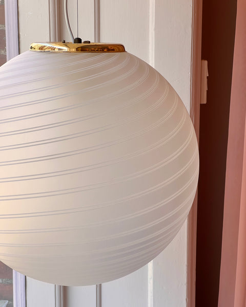 Large vintage round white / blurred swirl Murano ceiling lamp (D50)