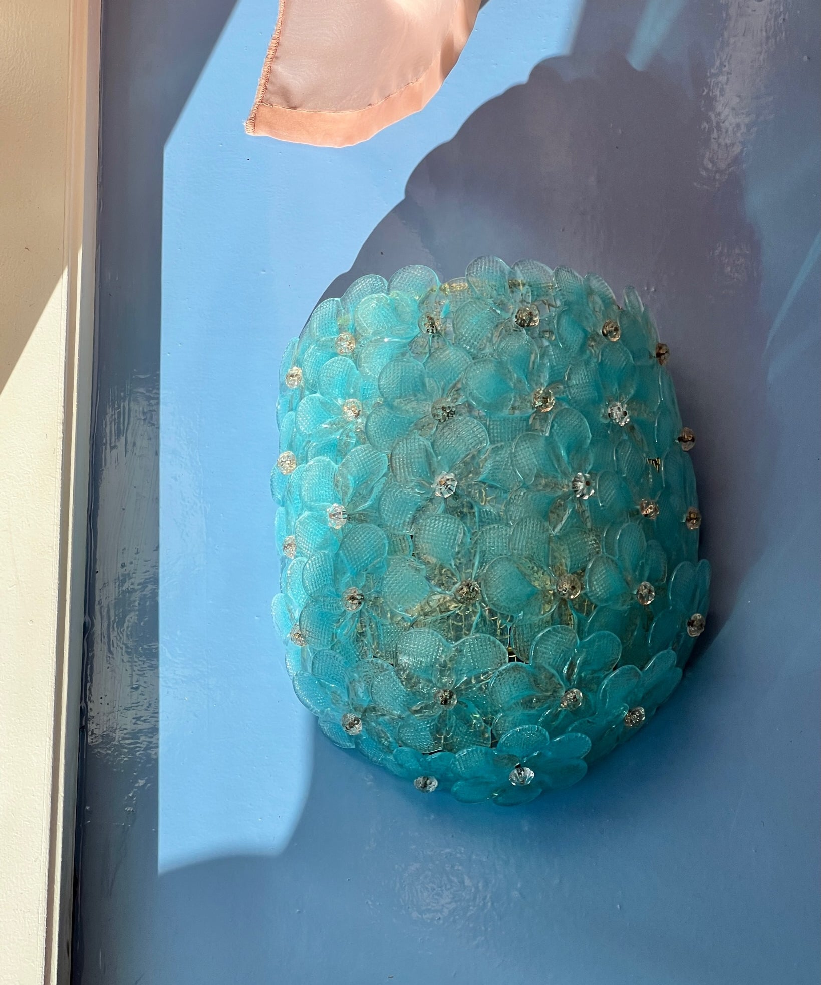 Vintage blue Murano flower wall lamp