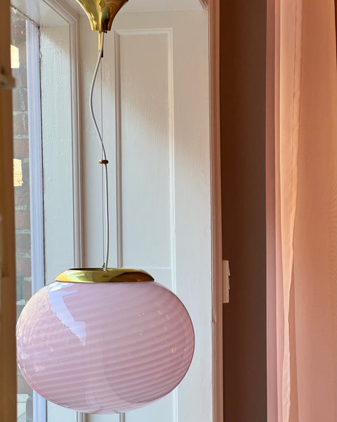 Vintage Murano oval pink swirl ceiling lamp (D40)