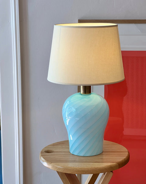 Light blue swirl vintage Murano table lamp