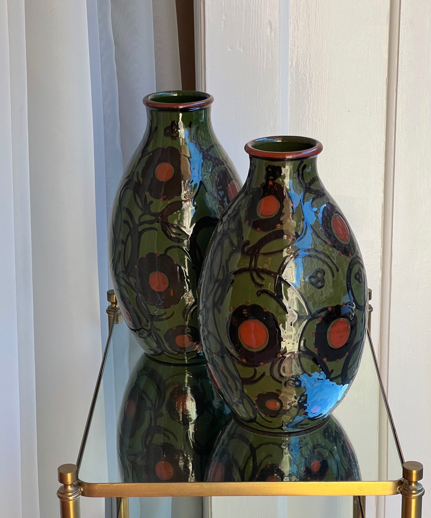 Vintage Alfred Kusche green flower ceramic vase