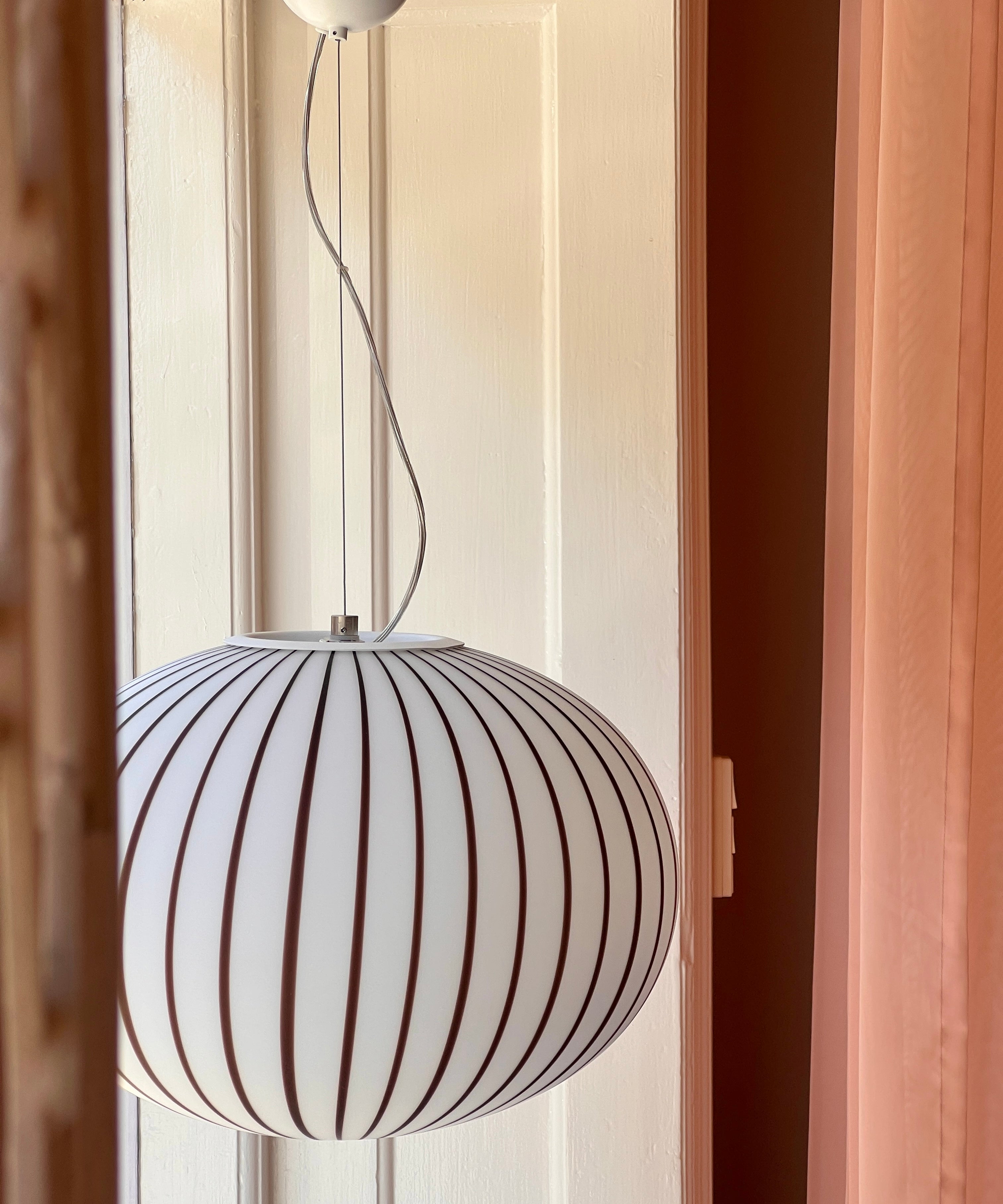 Vintage Murano vertical striped pattern oval ceiling lamp (D45)