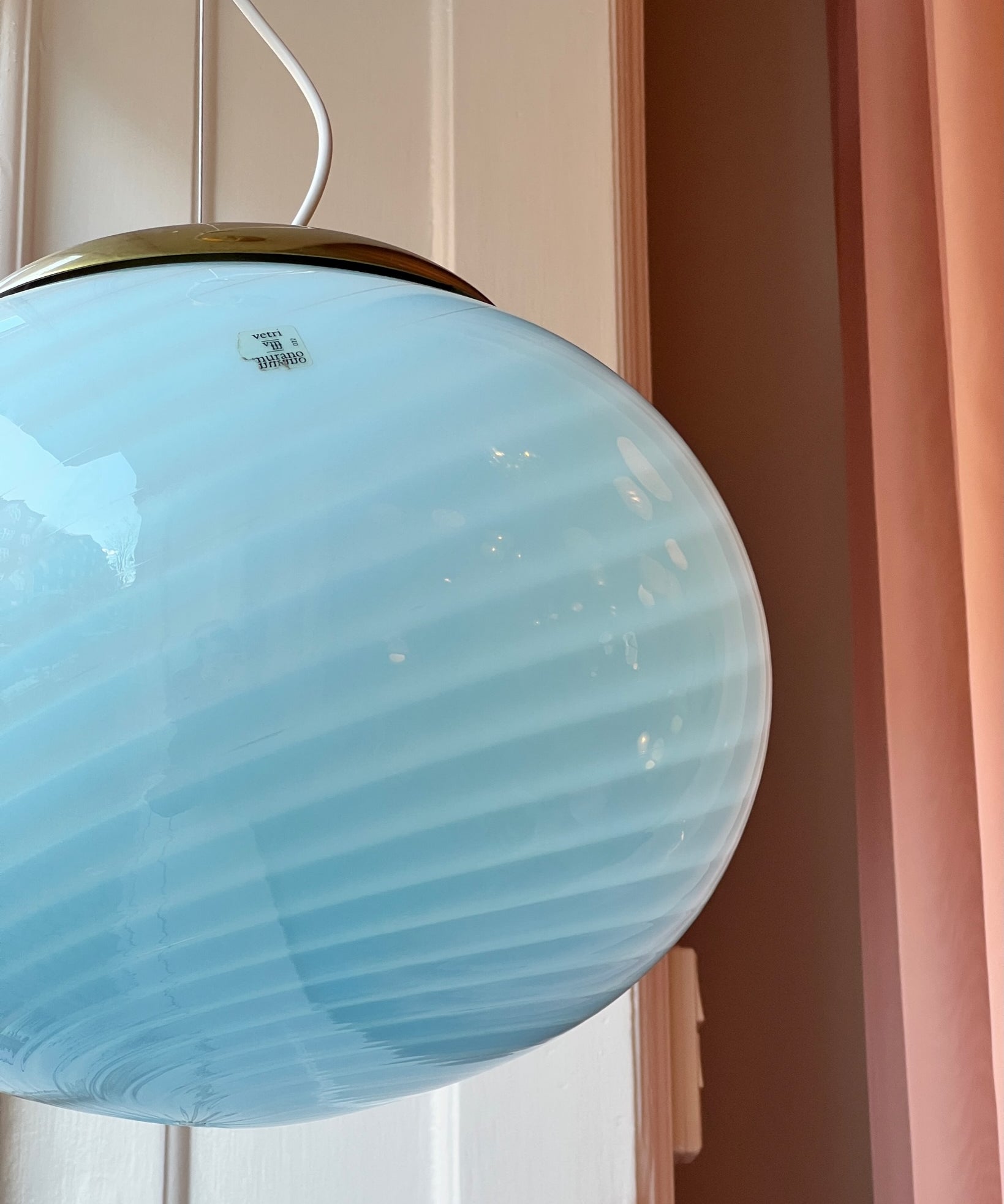 Vintage Murano oval blue swirl ceiling lamp (D40)