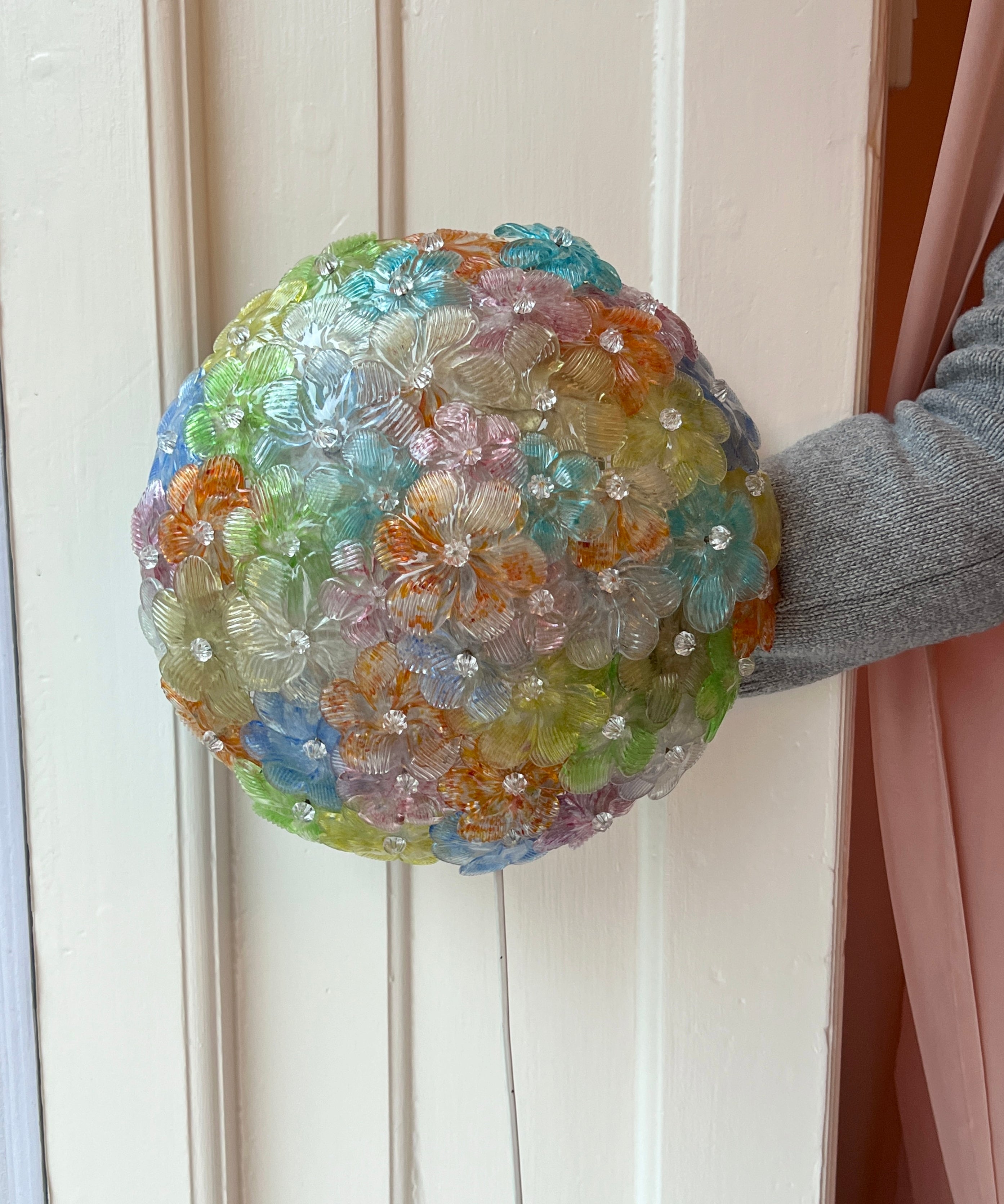 Vintage multi-coloured Murano flower ceiling/wall lamp (D33)