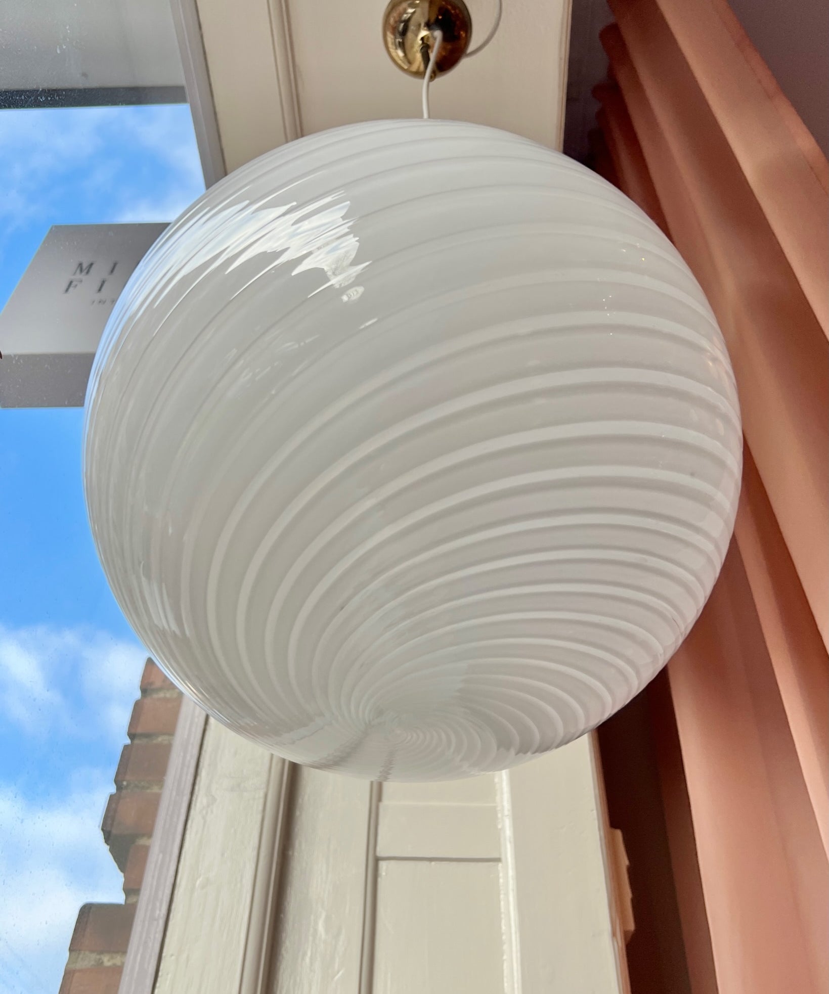 Vintage Murano white swirl ceiling lamp (D40)