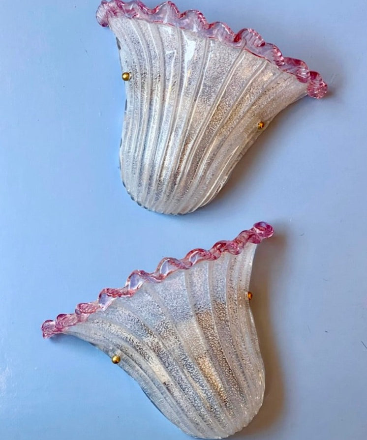 Vintage pink/clear Murano shell wall lamp