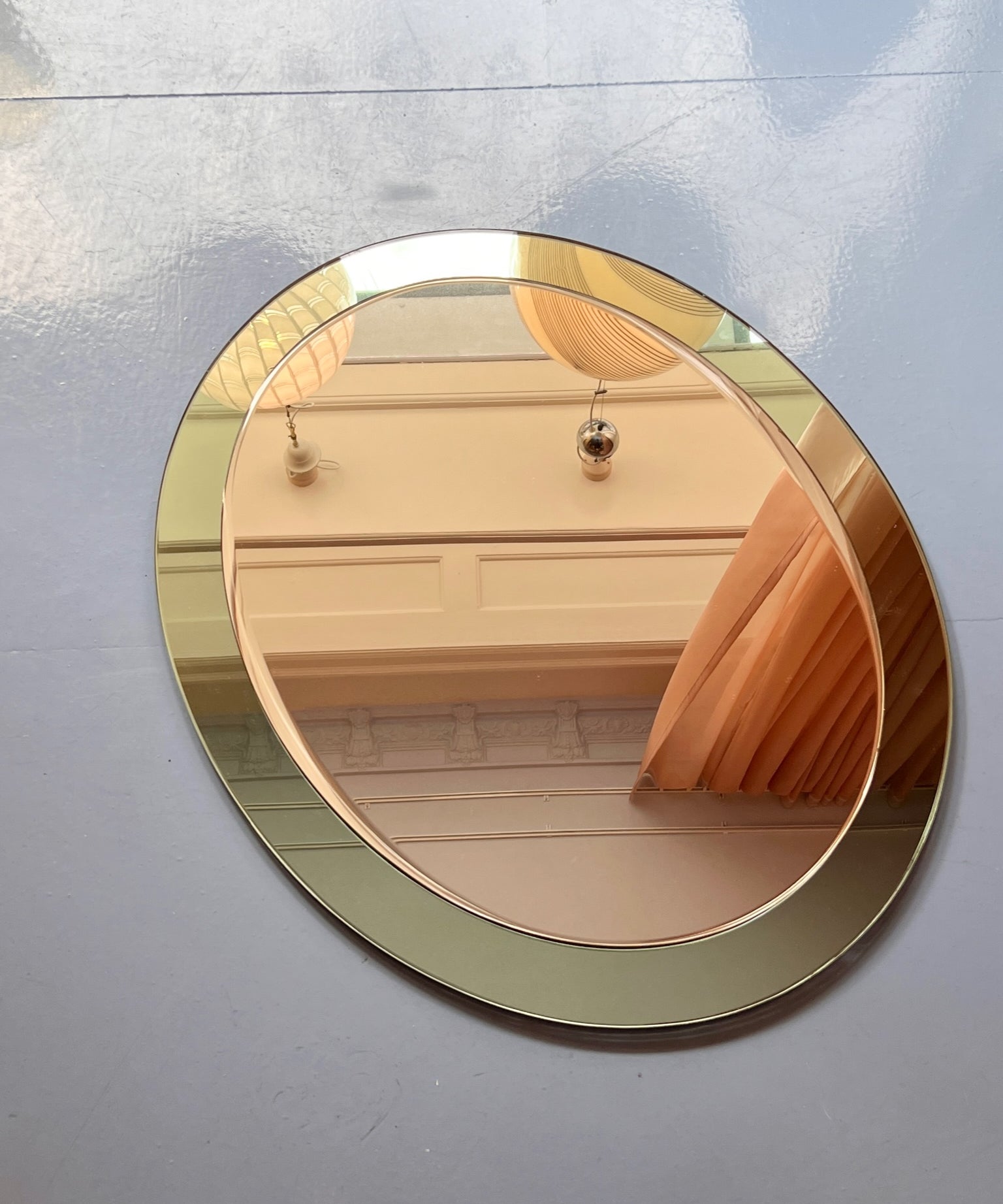 Vintage round Italian mirror with turquoise mirror frame