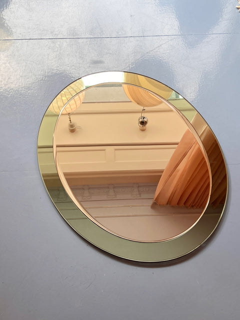 Vintage round Italian mirror with turquoise mirror frame