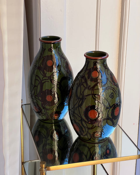 Vintage Alfred Kusche green flower ceramic vase