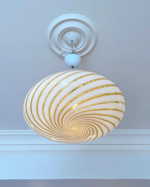 Large Vintage Murano golden/white spiral ceiling lamp