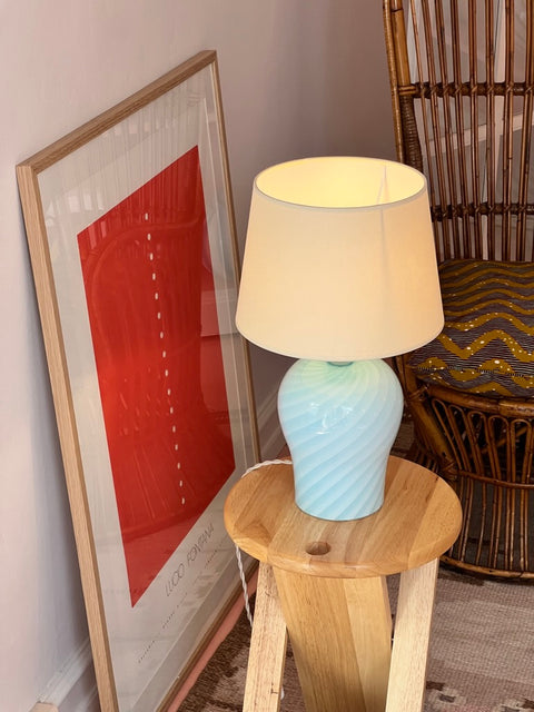 Light blue swirl vintage Murano table lamp