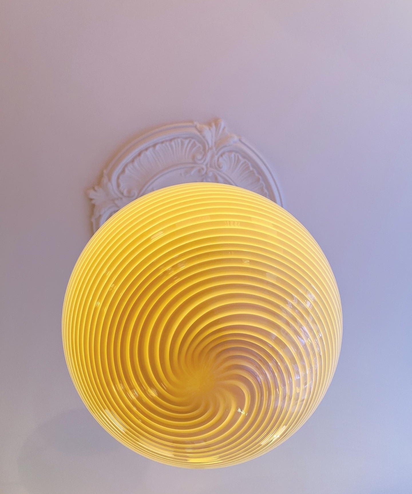 Vintage Murano yellow swirl ceiling lamp