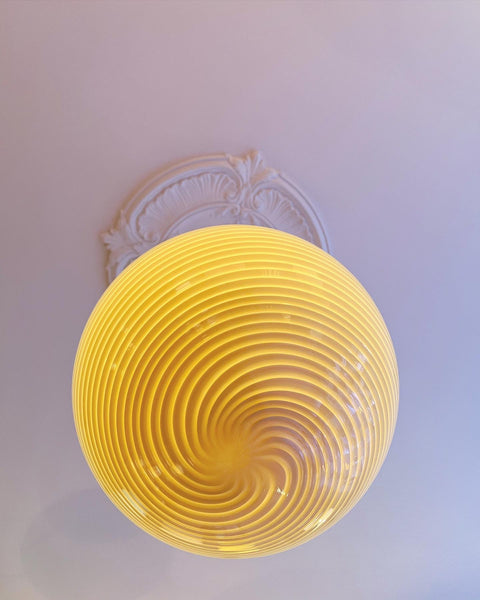 Vintage Murano yellow swirl ceiling lamp