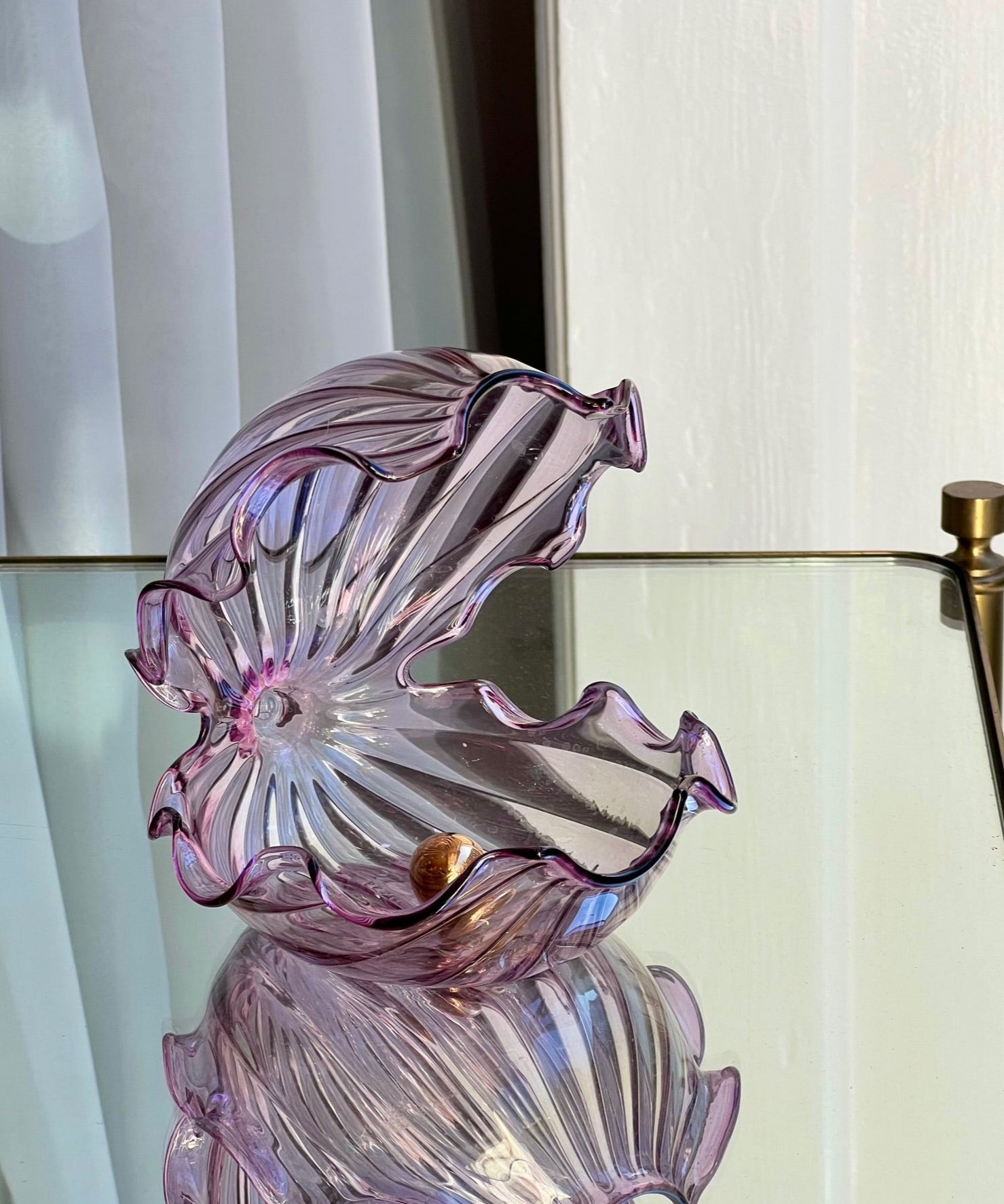 Vintage Murano shell bowl with golden pearl