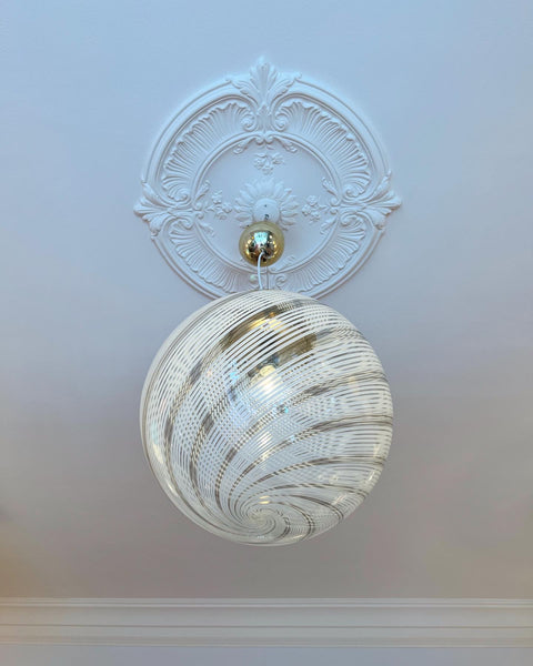 Vintage white/grey/clear Murano swirl ceiling lamp (D40)