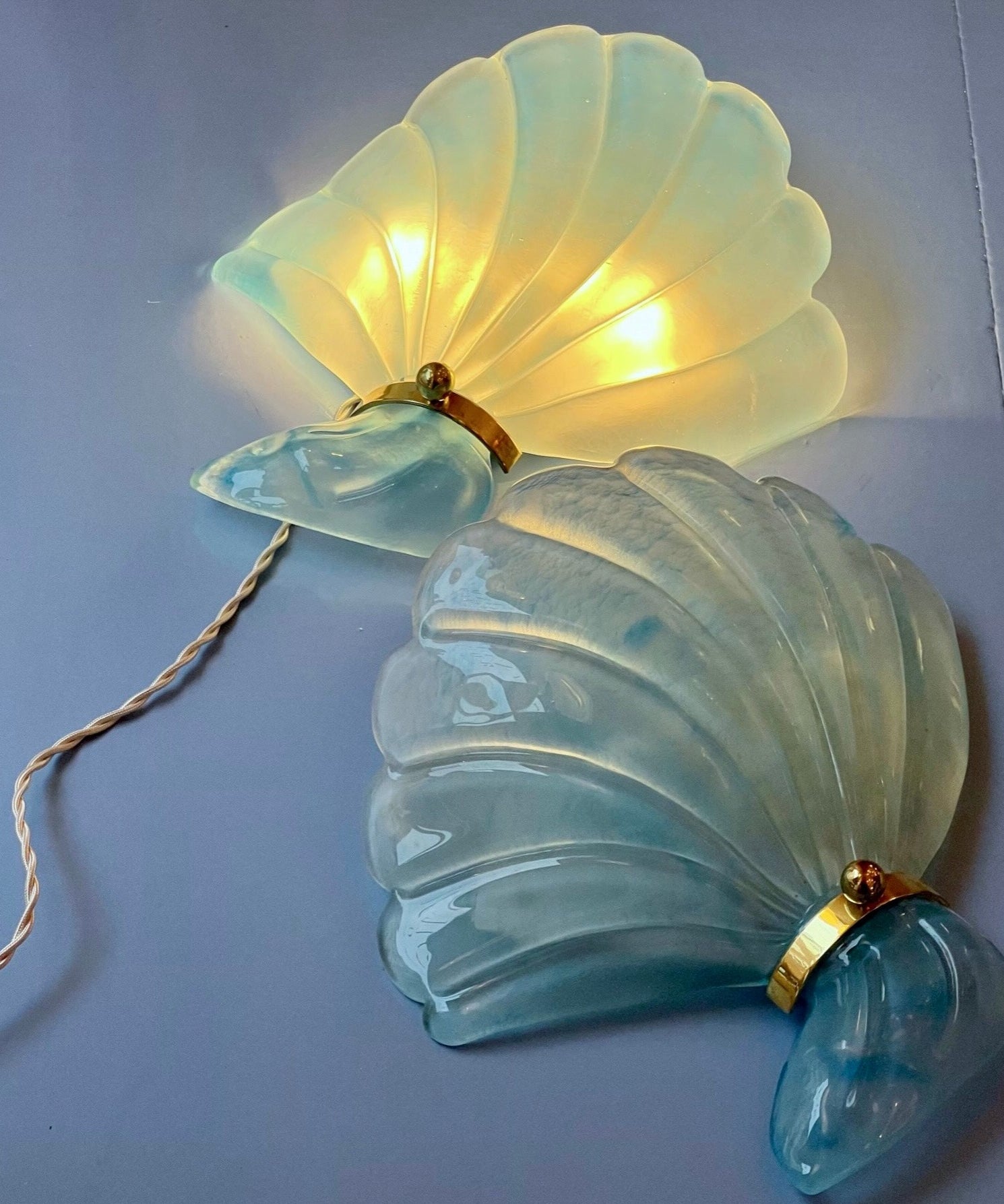 Vintage light blue Murano shell wall lamp