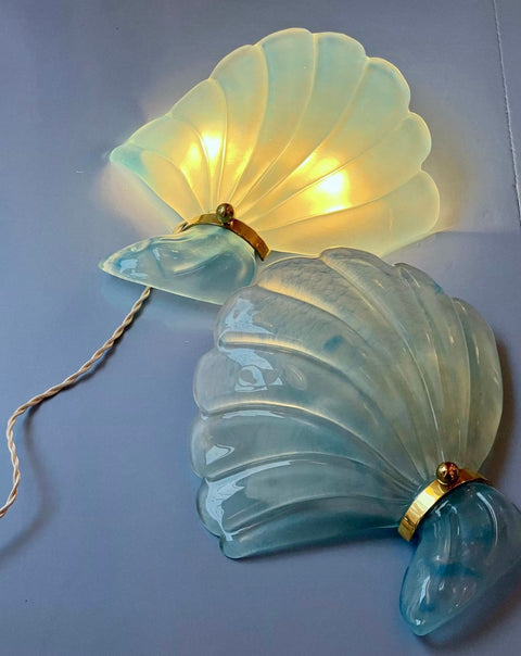 Vintage light blue Murano shell wall lamp