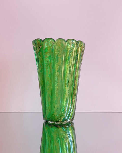 Vintage golden green Murano vase