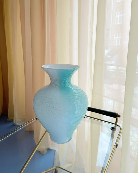 Vintage green / white / silver Murano vase