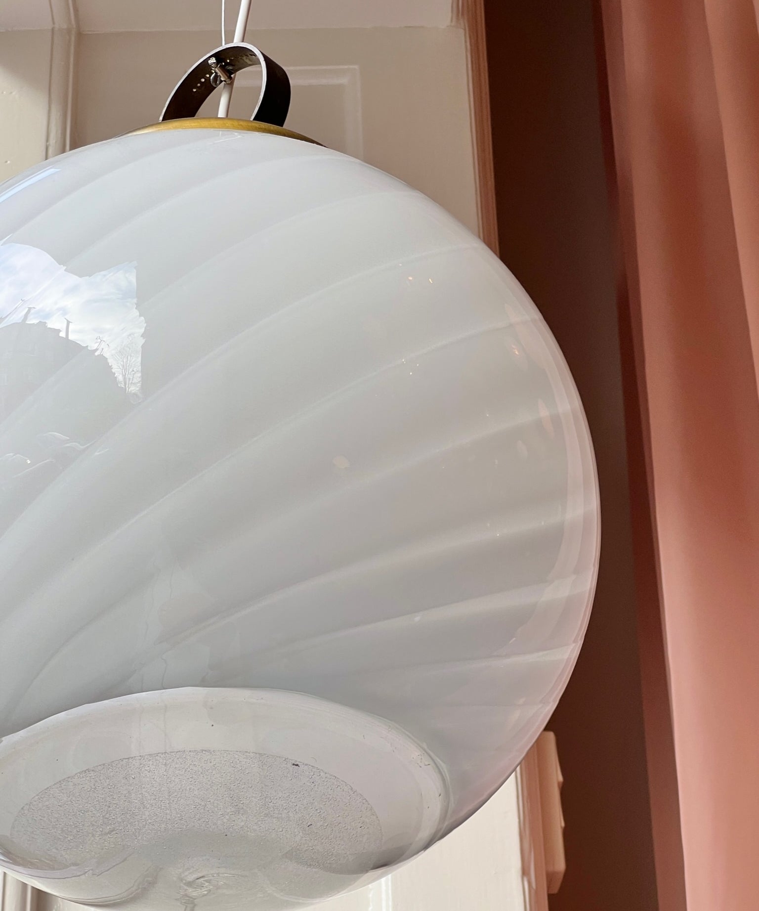Vintage white swirl / clear Murano ceiling lamp (D40)