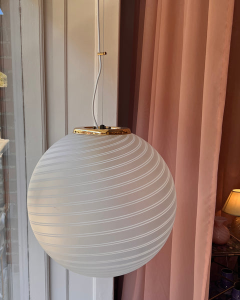 Large vintage round white / blurred swirl Murano ceiling lamp (D50)
